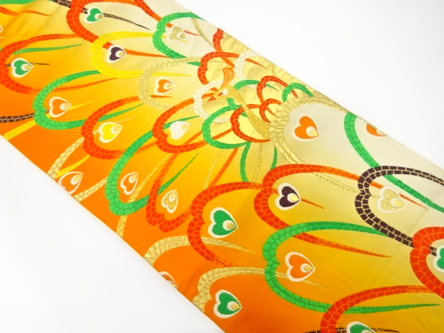 JAPANESE KIMONO / ANTIQUE FUKURO OBI / SILK / WOVEN PEACOCK